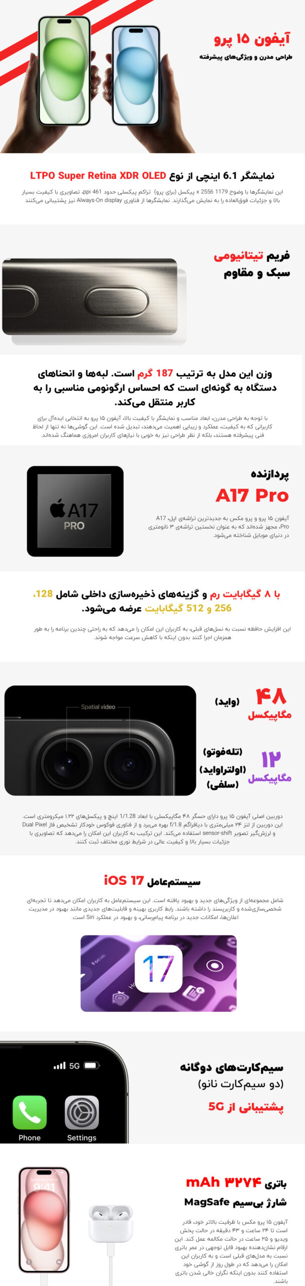 مشخصات ایفون ۱۵ پرو (iphone 15 pro)