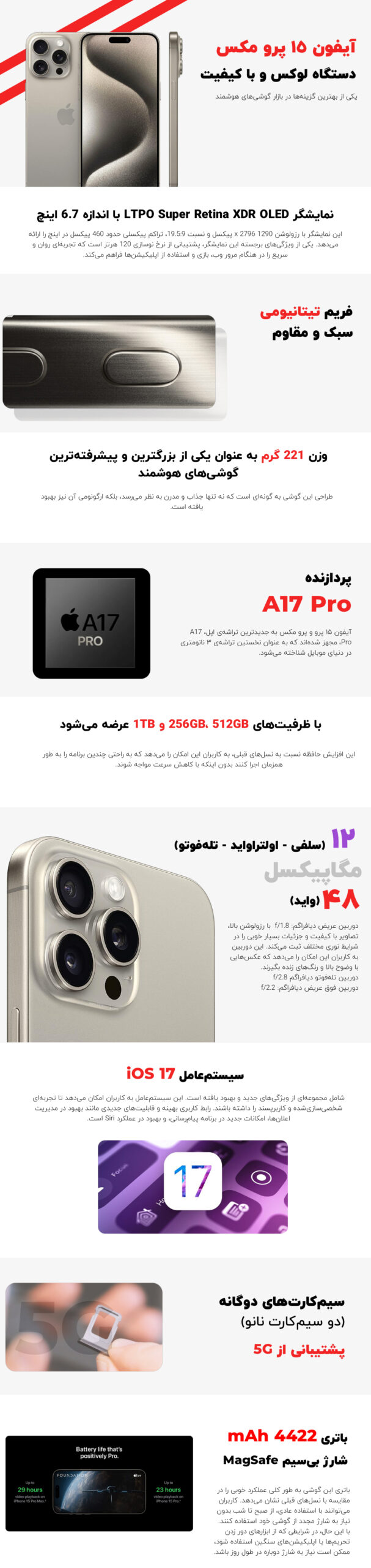 مشخصات ایفون ۱۵ پرو مکس (iphone 15 pro max)